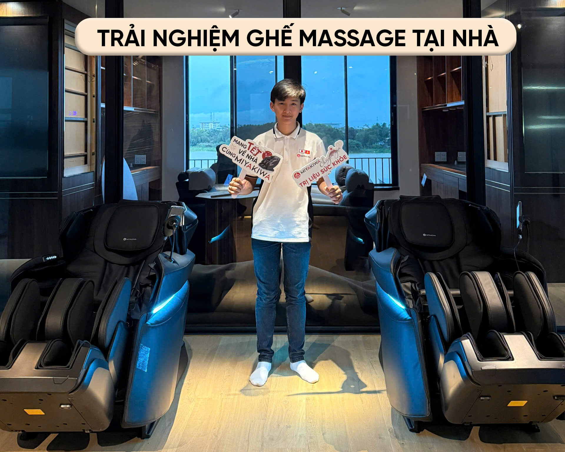 trải nghiệm ghế massage miễn phí tại nhà với miyakiwa