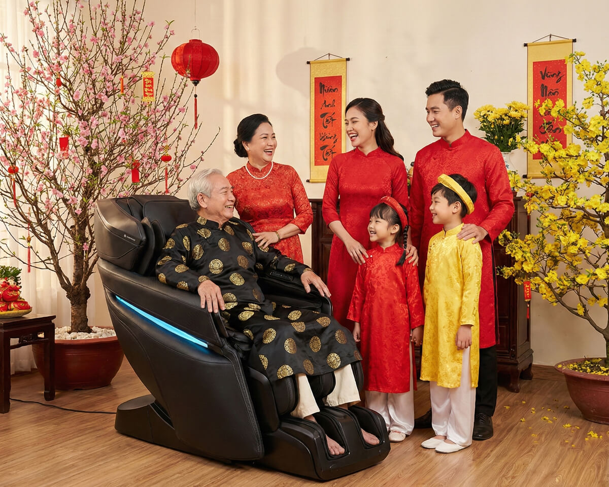 vận động nhẹ nhàng, ngồi ghế massage đón năm mới